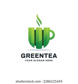 Cup Green Tea Logo Vector Icon Illustration Gradient Style