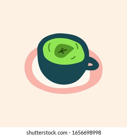 Cup with green tea - matcha. Hand drawn vector illustration on white background.