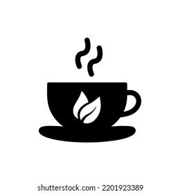 cup of green tea, mug, herbal tea to go, black filled vector illustration