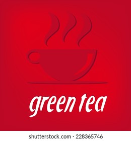 cup of green tea on red background