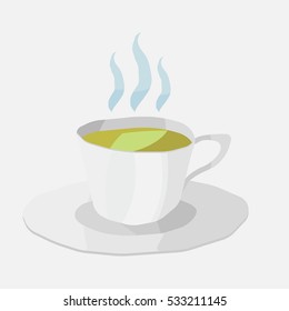 Cup of green tea on white background