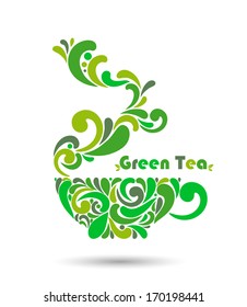 Cup of green tea. vector illustration.