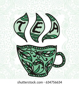 Cup of green tea. Vector illustration.