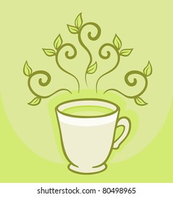 Cup of green tea. Vector illustration.