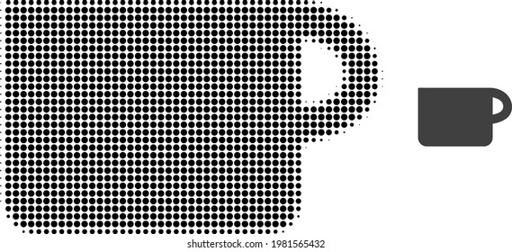 Cup halftone dotted icon illustration. Halftone pattern contains round points. Vector illustration of cup icon on a white background. Flat abstraction for cup pictogram.