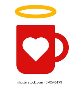 Cup with halo flat vector icon design red and yellow colors on white background