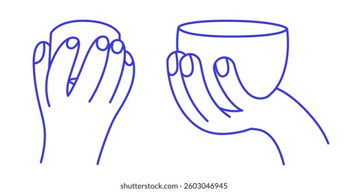 Cup in hand doodle icon. Contour vector illustration
