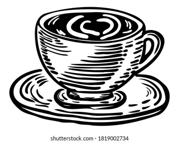 Сoffee cup hand drawn isolated on white background vector illustration. Cappuccino coffee mug silhouette drawing. Cute sketchy style illustration.