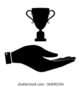 Cup in hand icon, care symbol vector illustration. Flat design style