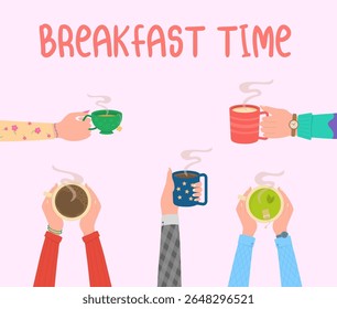 Cup in hand vector. Reusable tumbler illustration with coffee or tea to go. Portable drink container for takeaway or gym use. Flat design of insulated mug, thermos, or bottle with eco-friendly message