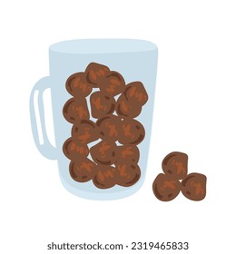 cup of hazelnut Vector illustration of a hazelnut peeled whole, chopped into halves. . Vector icon on the white background.