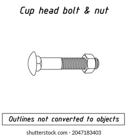 cup head bolt and nut blueprint outline