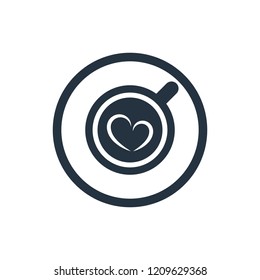 Cup with heart art latte isolated top icon on white background, coffee set, logo and sign