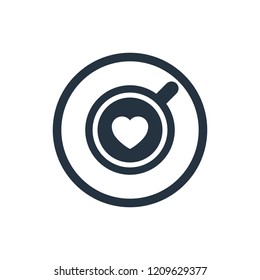 Cup with heart art latte isolated top icon on white background, coffee set, logo and sign