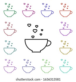 Cup with heart bubbles multi color style icon. Simple thin line, outline vector of heartbeat icons for ui and ux, website or mobile application