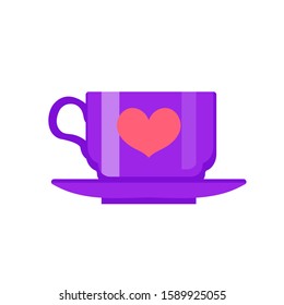 Cup with heart, flat design. Isolated on white background. Vector illustration, clip art