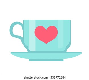 Cup with heart, flat design. Isolated on white background. Vector illustration, clip art
