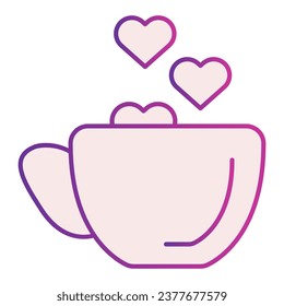 Cup with heart flat icon. Romantic Coffee cup illustration isolated on white. Hot drink cup with a heart shape steaming gradient style design, designed for web and app. Eps 10