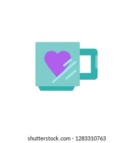 Cup with heart flat icon, vector sign, colorful pictogram isolated on white. Love and valentine day symbol, logo illustration. Flat style design