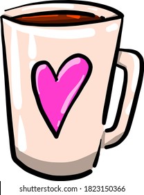 Cup with heart, illustration, vector on white background