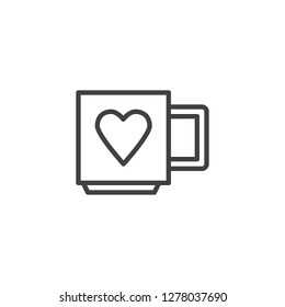 Cup with heart line icon. linear style sign for mobile concept and web design. Mug with heart outline vector icon. Love and valentine day symbol, logo illustration. Pixel perfect vector graphics