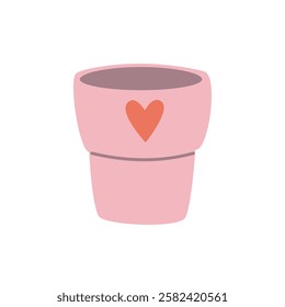 Cup with heart. Pink cup with red hearts for Valentine's Day illustration. Vector flat illustration