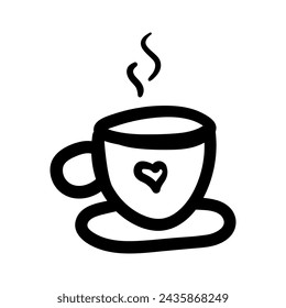 Copa con icono de vector de corazón en estilo doodle. Símbolo en diseño simple. Objeto de dibujos animados dibujado a mano aislado sobre fondo blanco.