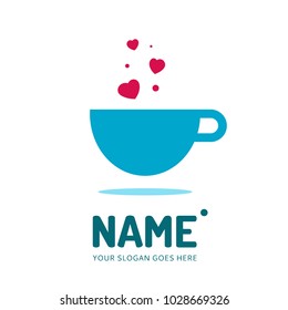 Cup and hearts logotype. Vector template logo design. Business concept icon.