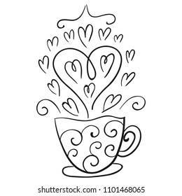 Cup and hearts. Vector illustration