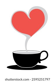 A cup with a heart-shaped steam rising above it. Symbol of love. EPS 10. Vector illustration