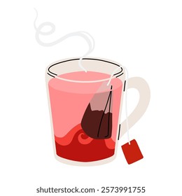 Cup of herbal hibiscus tea. Vector illustration cartoon flat icon isolated on white background.