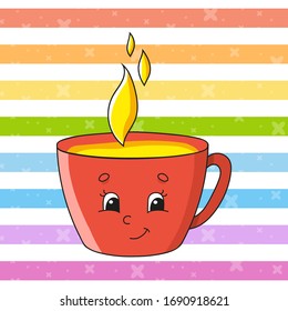 Cup of herbal tea. Colorful vector illustration. Cartoon character. Isolated on color background. Design element. Template for your design.