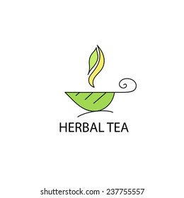 Cup of herbal tea from a leaf  with steam