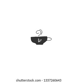 A cup of herbal tea. Logo element. Vector hand drawn object. Kitchen and food theme. Isolated symbol for business branding and identity, for cooking classes, food blogs and websites.