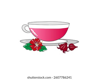It is a cup of hibiscus tea and hibiscus flower. 
