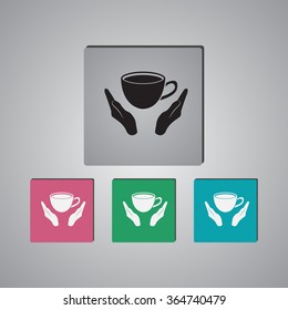 Cup in his hand. Vector icon