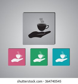 Cup in his hand. Vector icon