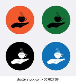 Cup in his hand. Vector icon