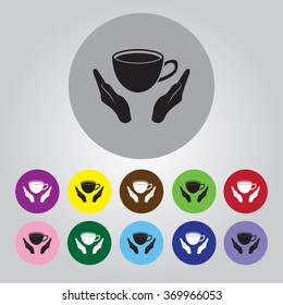 Cup in his hand. Vector icon