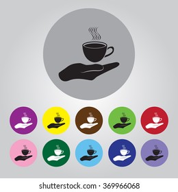 Cup in his hand. Vector icon