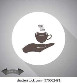 Cup in his hand. Vector icon