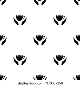Cup in his hand. Vector icon