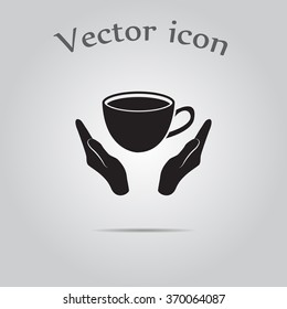 Cup in his hand. Vector icon