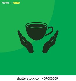 Cup in his hand. Vector icon