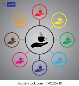 Cup in his hand. Vector icon