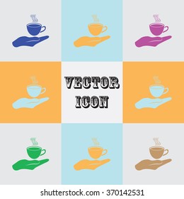 Cup in his hand. Vector icon
