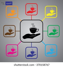 Cup in his hand. Vector icon