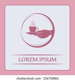 Cup in his hand. Vector illustration
