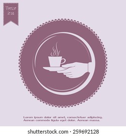 Cup in his hand. Vector illustration
