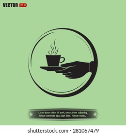 Cup in his hand. Vector illustration